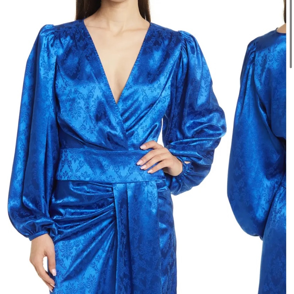 Ronny Kobo Eugenia Blue Satin Wrap Crop Top